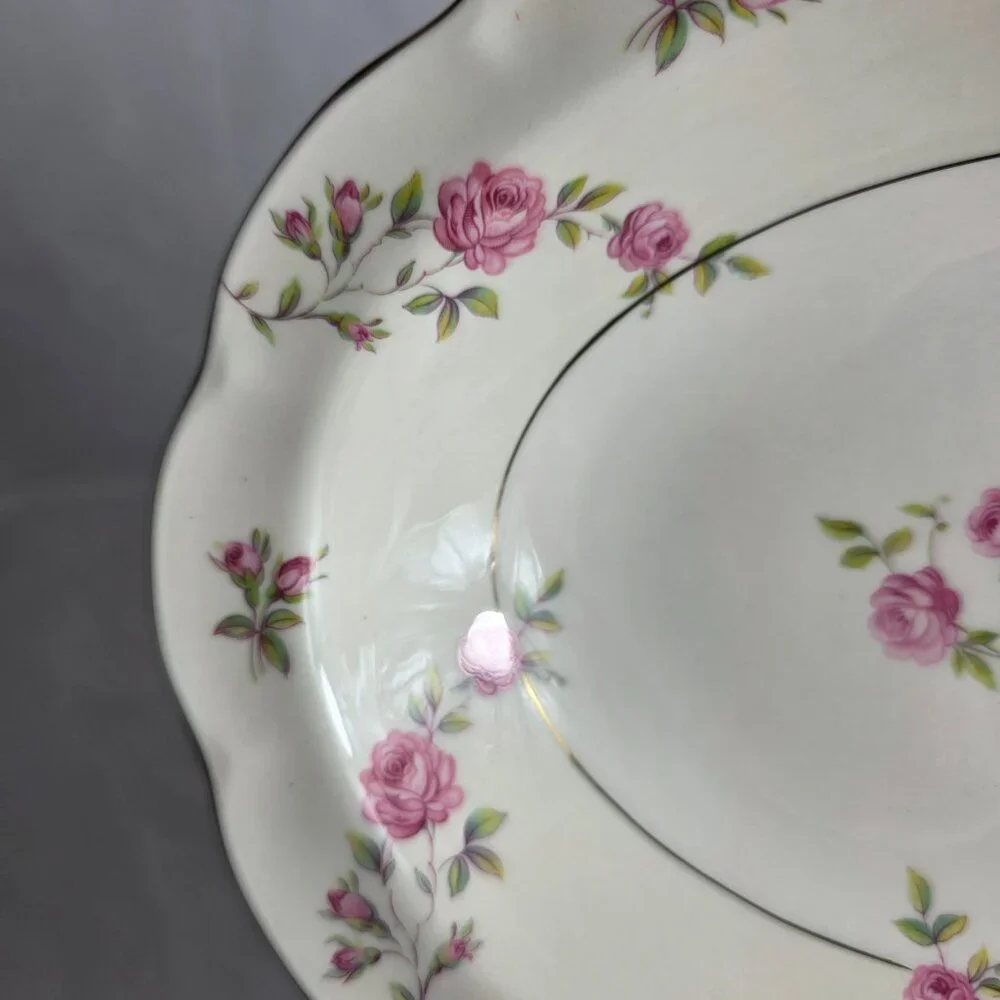 Theodore Haviland Delaware New York Oval Serving Bowl Ivory with Pink Roses
